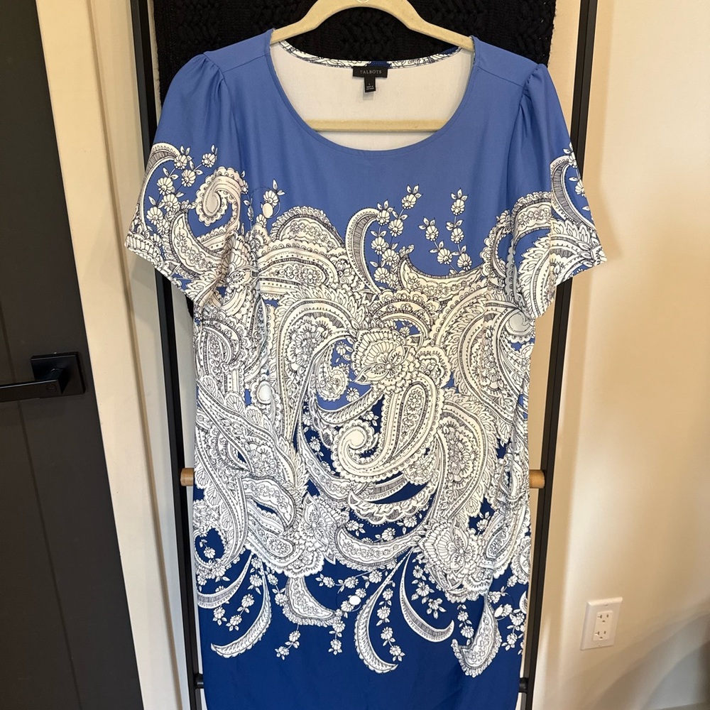 Talbots Blue and White Floral Design Dress